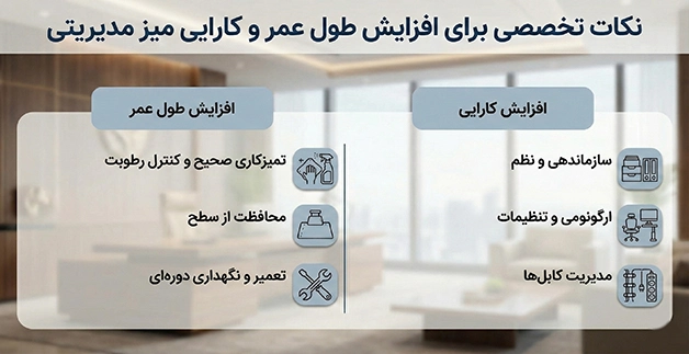 نکات تخصصی برای افزایش طول عمر و کارایی میز مدیریتی