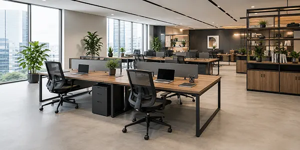 چیدمان میزهای اداری MDF در فضای کار مدرن